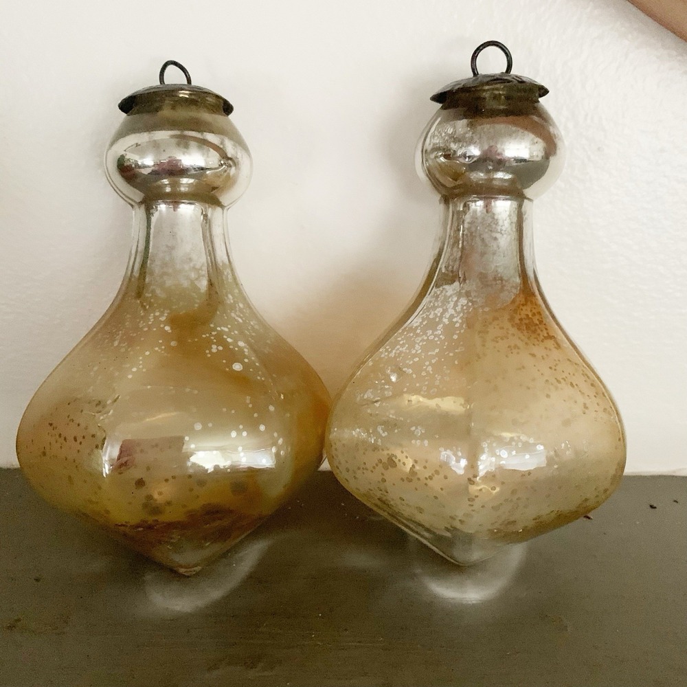 Vintage‎ Midwest Kugel Mercury Metallic Glass Ornaments Lot of 2 6"